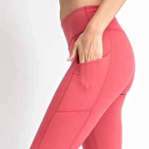 POCKETS!  Coral Supa Soft Yoga Waist Leggings